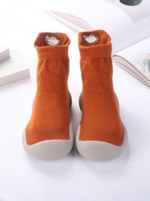 1pair Fashionable Embroidered Solid Color Anti-slip Shoe Bottom Soft Sole Baby Socks Infant Toddler Sport Shoes Baby Booties - Orange - View 1
