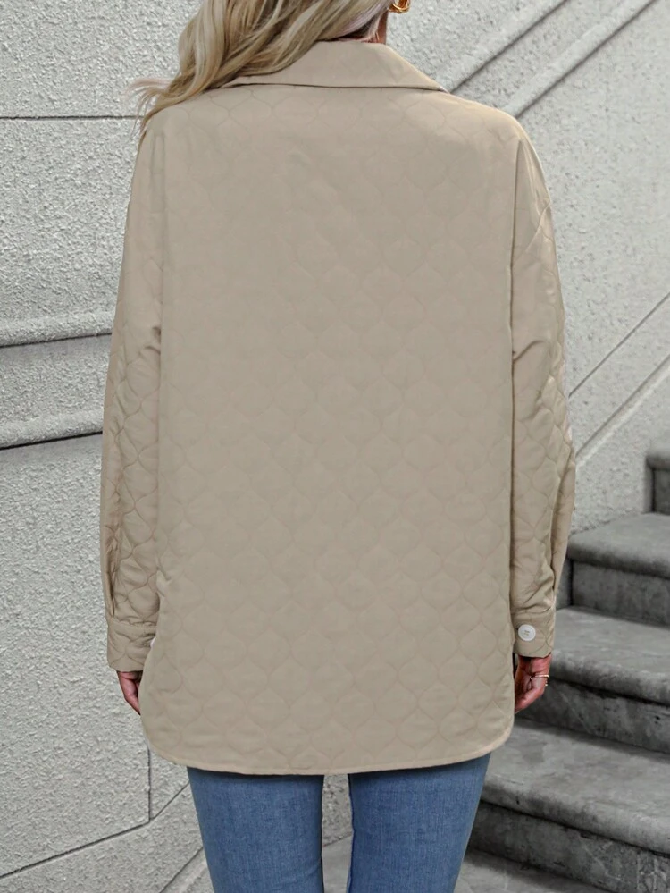 Flap Pocket Drop Shoulder Quilted Coat