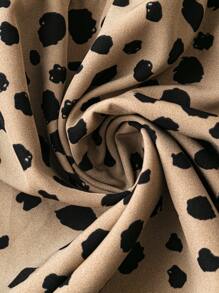 SHEIN Clasi Plus Dalmatian Print Flare Sleeve Ruffle Hem Belted Dress - Coffee Brown - View 3