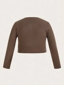 SHEIN BASICS 大碼前紐扣短款開衫 - 咖啡棕 - 查看 4