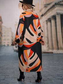 SHEIN Clasi Bản in nhiệt đới Vạt váy nút Áo khoác - màu đen - Xem 2