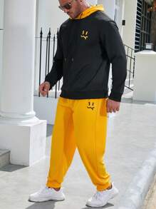 Manfinity Homme Men Plus Cartoon Graphic Drawstring Hoodie & Sweatpants - Black - View 3