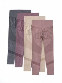 Easithlete 4pcs Seamless Wide Waistband Sports Leggings - Multicolor - View 5