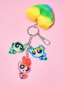 THE POWERPUFF GIRLS X SHEIN Cartoon Character Heart Shape Plush Keychain - Multicolor - View 1
