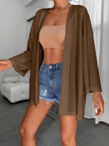 RueChic Kimono hở vai hở trước, cho kỳ nghỉ hè ở bãi biển - màu nâu - Xem 5
