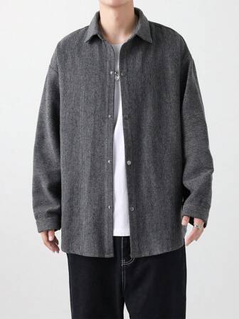 Men 1pc Drop Shoulder Button Up Jacket