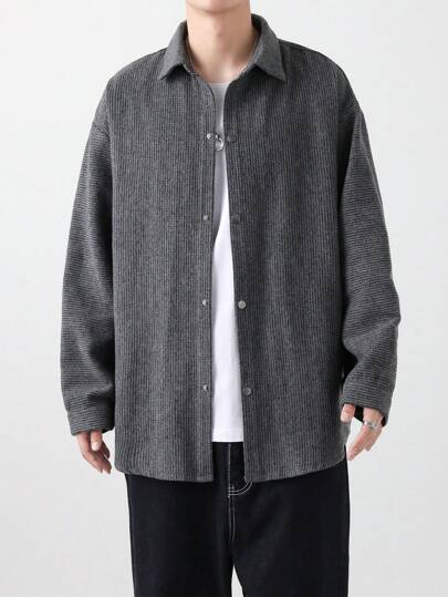 Men 1pc Drop Shoulder Button Up Jacket