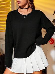 SHEIN Qutie Ma halloween Mẫu Thả vai Áo len - màu đen - Xem 4