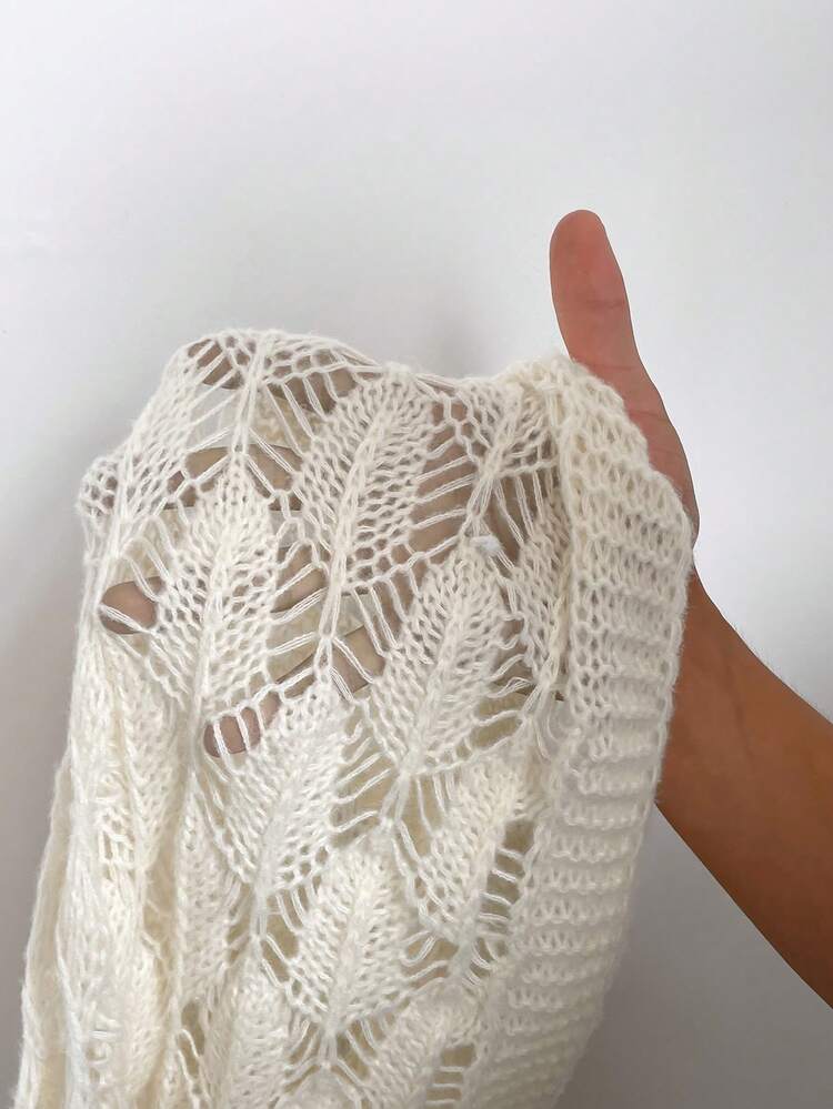 Plus Pointelle Knit Lantern Sleeve Sweater Without Bra Knit Pullover Fall Winter Sweater