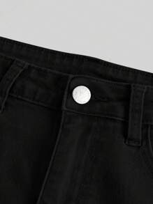 SHEIN Girlism 少女纯色喇叭裤牛仔裤，适合日常休闲穿着 - 黑色 - 查看 4