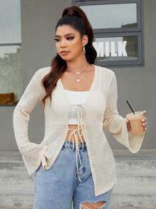 SHEIN Essnce Hơn Tie Trước Tay áo kèn  Áo Không có áo ngực - Màu be - Xem 1