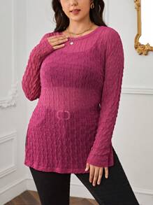 SHEIN Essnce 大碼素色下擺開叉上衣不附胸罩 - 玫紅色 - 查看 1