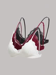 3入組花邊蕾絲三角內衣套裝 - 彩色 - 查看 8