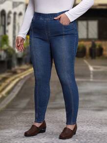 EMERY ROSE Plus High Waist Skinny Jeans - Dark Wash - View 3