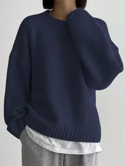 DAZY Solid Drop Shoulder Sweater Without Blouse,Long Sleeve Tops,Fall Clothes