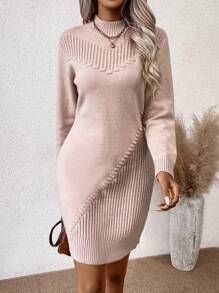 EMERY ROSE Mock Neck Sweater Dress Fall Winter Cloth For Women - Pink - View 1
