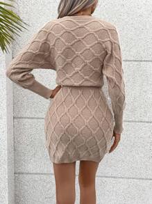 Chiquease Button Front Batwing Sleeve Sweater Dress - Khaki - View 3