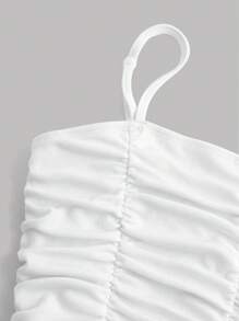 SHEIN 青少年女孩素色褶邊吊帶洋裝 - 白色 - 查看 4