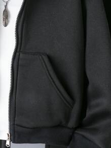 SHEIN 女大童毛茸邊連帽夾克和運動褲&吊帶上衣 - 黑色 - 查看 3