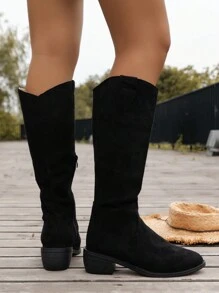 Botas Vaqueras Negras De Tacón Bajo Para Mujer De Moda - Negro - Ver 4