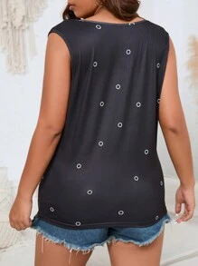 SHEIN LUNE Hơn In Sao Một nửa khóa kéo Áo ba lỗ - màu đen - Xem 2