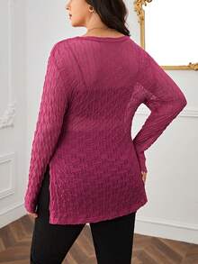 SHEIN Essnce 大碼素色下擺開叉上衣不附胸罩 - 玫紅色 - 查看 2