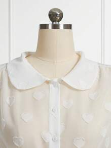 SHEIN DECDS 心提花泡泡袖襯衫 - 白色 - 查看 8