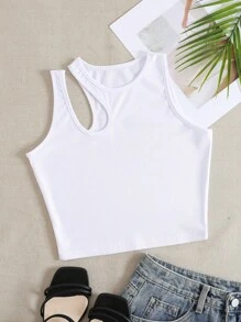 SHEIN EZwear 大碼鏤空上衣 - 白色 - 查看 1