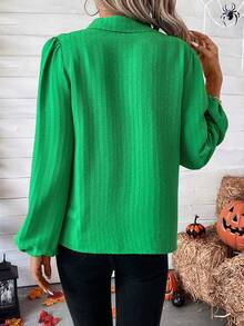 SHEIN LUNE Solid Lantern Sleeve Blouse - Green - View 6