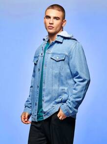 Manfinity EZcore 男士翻蓋細節連帽牛仔夾克