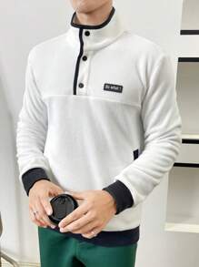 Manfinity VCAY 1 chiếc áo nỉ rộng rãi có họa tiết tương phản vá chữ dành cho nam - trắng - Xem 4