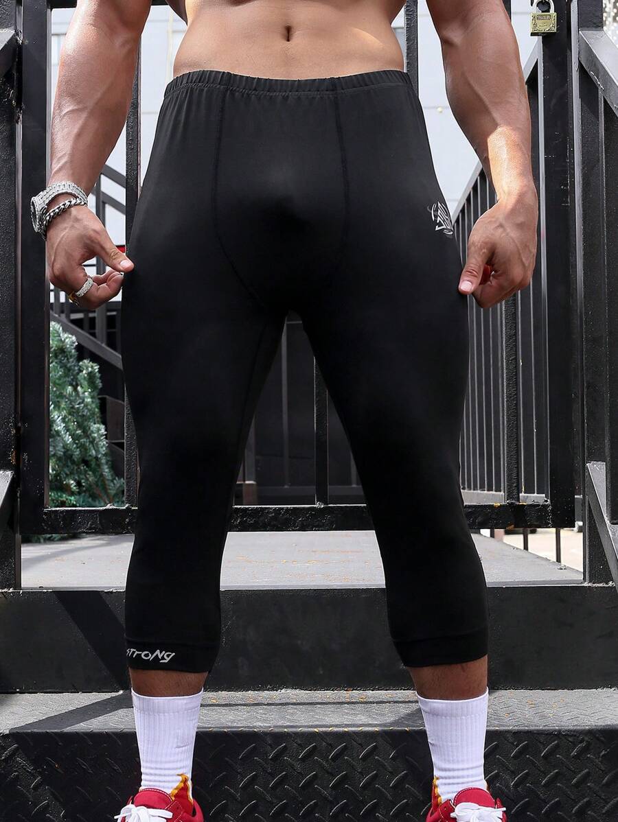 Manfinity Sport Corelite Men Letter Graphic Sports Tights - Black - View 1