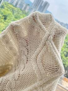 SHEIN Unity Cable Knit Drop Shoulder Sweater - Apricot - View 7