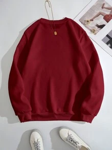 SHEIN EZwear In Bộ xương Lót nhiệt Áo nỉ - Màu Đỏ Sâu - Xem 2