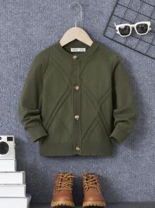 SHEIN 男童V領長袖開衫毛衣，大學風格