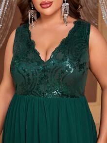 YISIKADO Plus Contrast Sequin Party Dress - Dark Green - View 6