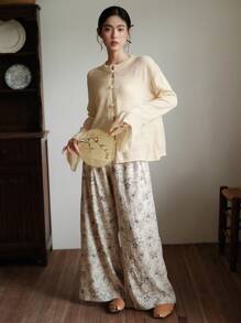 DAZY Button Up Drop Shoulder Cardigan - Apricot - View 4