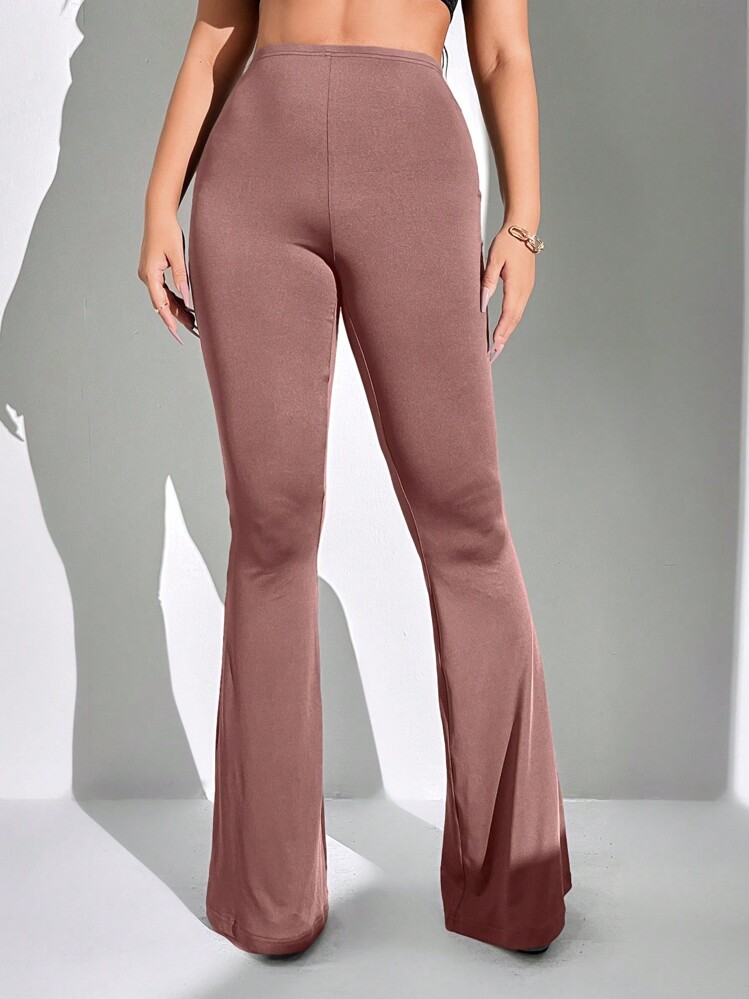 SHEIN SXY Ruched Back Flare Leg Pants - Dusty Pink - View 4
