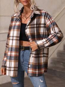 SHEIN LUNE Plaid Print Drop Shoulder Shirt - Multicolor - View 3