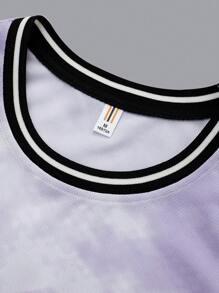 Men Letter Print Tie Dye Contrast Trim Sports Set, Athletic Suit, Tracksuit - Purple - View 3