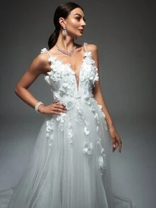 Đồ trang trí hoa Không lưng Lưới Váy dự tiệc - Màu be - Xem 7