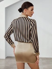 SHEIN Privé Áo Sơ Mi Sọc In Nút Phía Trước & Váy Bodycon - Nhiều màu - Xem 2
