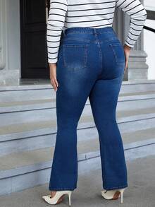 SHEIN LUNE Hơn Cao eo Viền chia cắt Quần ống loe - Màu xanh lam - Xem 2