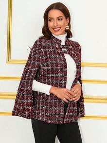 SHEIN Clasi Cloak Sleeve Tweed Overcoat - Multicolor - View 2