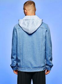 Manfinity EZcore 男士翻蓋細節連帽牛仔夾克