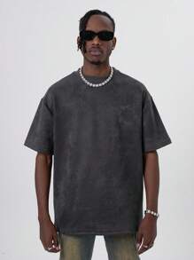 Men Letter Graphic Drop Shoulder Tee - Dark Grey - View 1