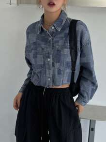 DAZY In chắp vá Thả vai Cắt sửa áo khoác Jacket - Rửa trung bình - Xem 2