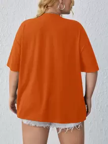 SHEIN EZwear Plus Letter Graphic Drop Shoulder Tee - Orange - View 2