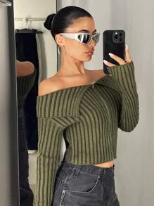 SHEIN ICON Y2K Grunge Off Shoulder Zip Up Crop Cardigan