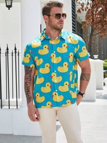 Manfinity RSRT 男士大码鴨子印花襯衫 - 黃色 - 查看 3